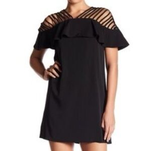 Gracias Black Dress with Ruffles and Shoulder Cut Out